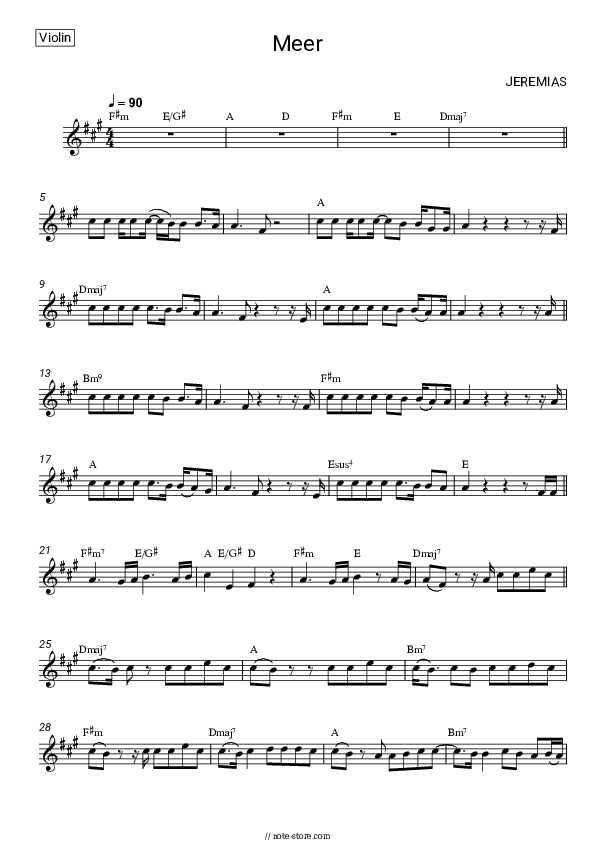 Meer - JEREMIAS Violin Sheet Music - Violin