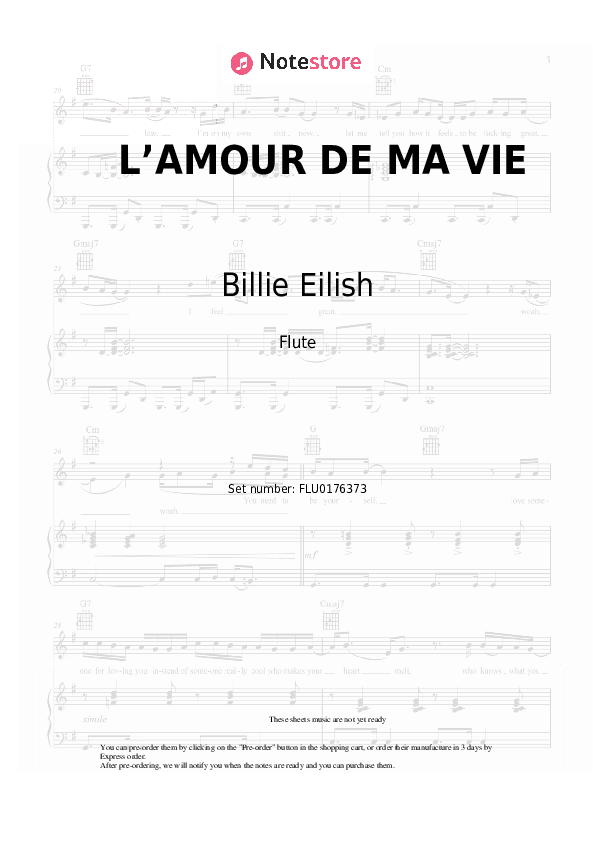 L’AMOUR DE MA VIE - Billie Eilish Flute Sheet Music - Flute