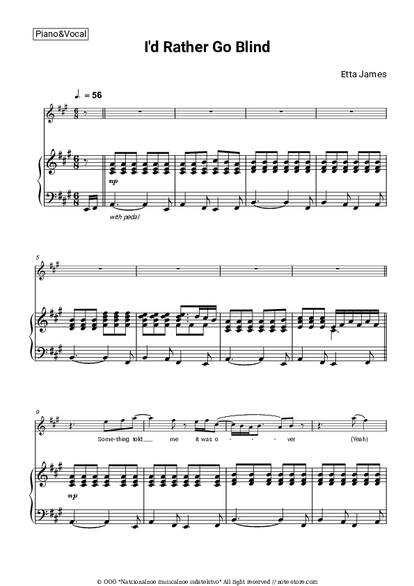 I'd Rather Go Blind - Etta James Piano Sheet Music with the Voice part - Piano&Vocal