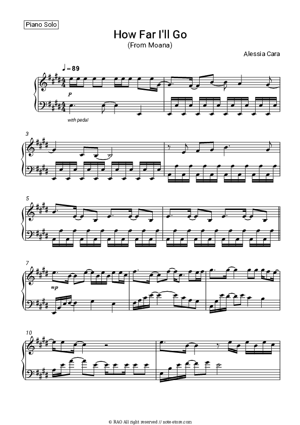 How Far I'll Go (From Moana) - Alessia Cara Piano Sheet Music - Piano.Solo