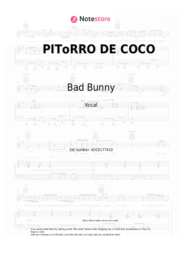 PIToRRO DE COCO - Bad Bunny Vocal Sheet Music - Vocal