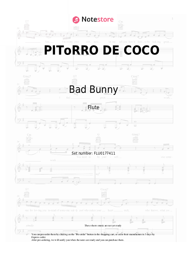 PIToRRO DE COCO - Bad Bunny Flute Sheet Music - Flute