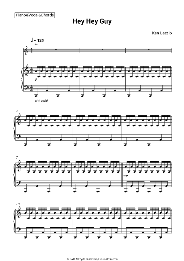 Hey Hey Guy - Ken Laszlo Piano Sheet Music with the Vocal and Chords - Piano&Vocal&Chords