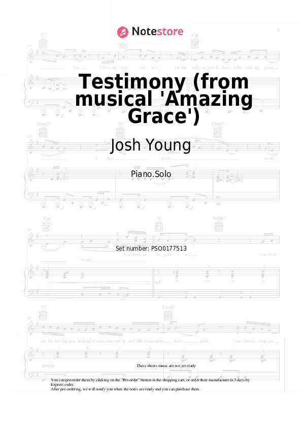 Testimony (from musical 'Amazing Grace') - Josh Young, Christopher Smith Piano Sheet Music - Piano.Solo
