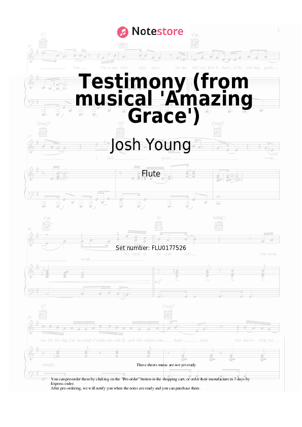 Testimony (from musical 'Amazing Grace') - Josh Young, Christopher Smith Flute Sheet Music - Flute