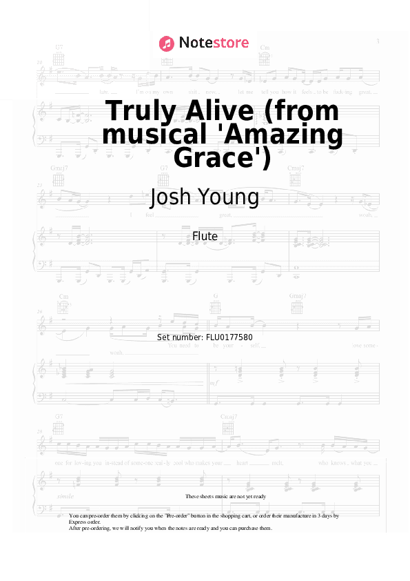 Truly Alive (from musical 'Amazing Grace') - Josh Young, Tom Hewitt, Christopher Smith Flute Sheet Music - Flute