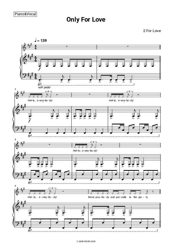 Only For Love (Short) - 2 For Love Piano Sheet Music with the Voice part - Piano&Vocal