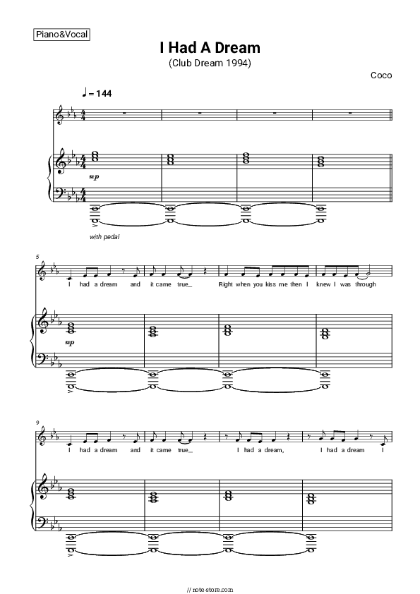 I Had A Dream (Club Dream) - Coco Piano Sheet Music with the Voice part - Piano&Vocal