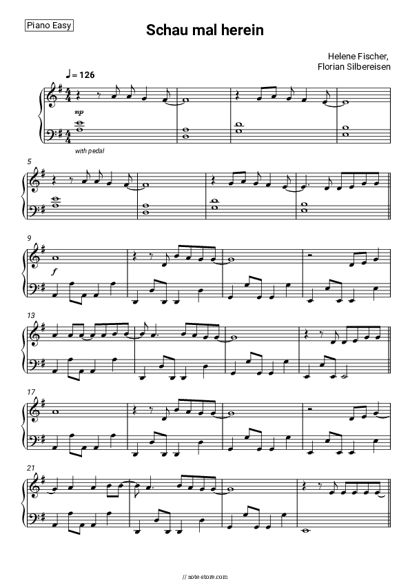 Schau mal herein - Helene Fischer, Florian Silbereisen Piano Sheet Music Easy - Piano.Easy