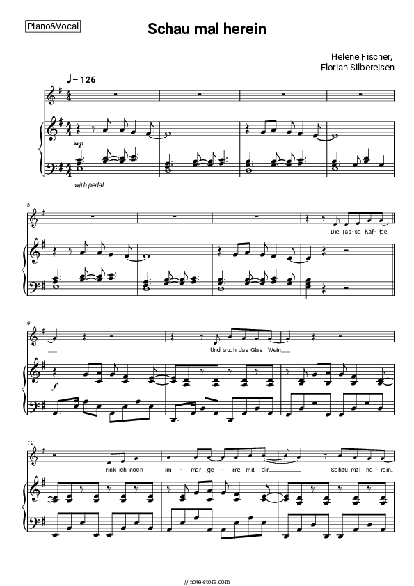 Schau mal herein - Helene Fischer, Florian Silbereisen Piano Sheet Music with the Voice part - Piano&Vocal