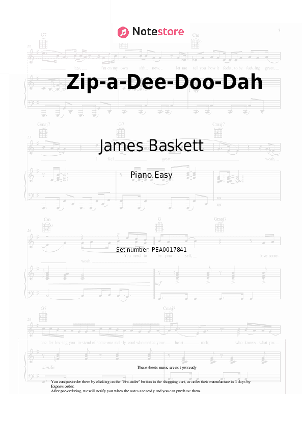 Zip-a-Dee-Doo-Dah - James Baskett Piano Sheet Music Easy - Piano.Easy