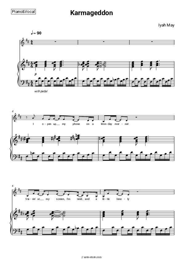 Karmageddon - Iyah May Piano Sheet Music with the Voice part - Piano&Vocal