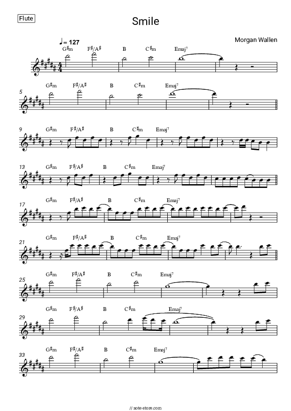 Smile - Morgan Wallen Flute Sheet Music - Flute