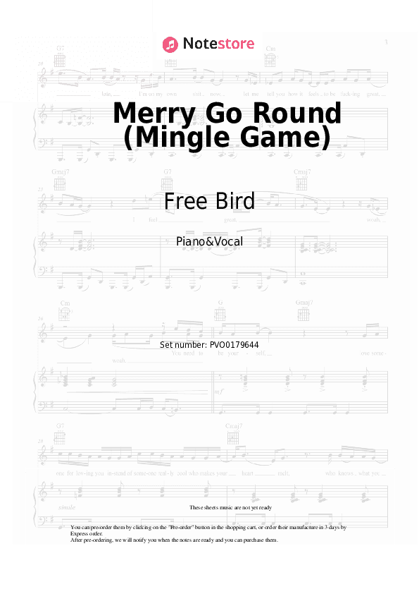 Merry Go Round (Mingle Game) - Free Bird Piano Sheet Music with the Voice part - Piano&Vocal