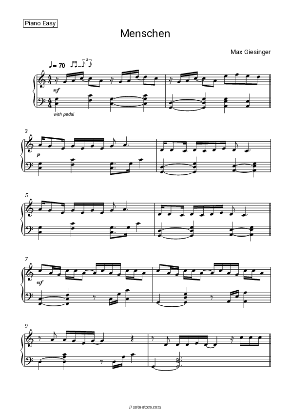 Menschen - Max Giesinger Piano Sheet Music Easy - Piano.Easy