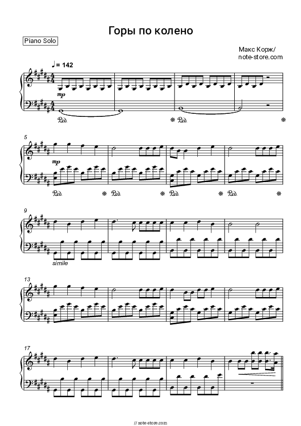Горы по колено - Maks Korzh Piano Sheet Music - Piano.Solo
