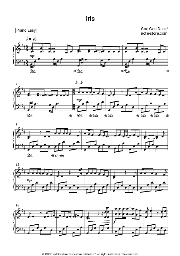Iris - Goo Goo Dolls Piano Sheet Music Easy - Piano.Easy