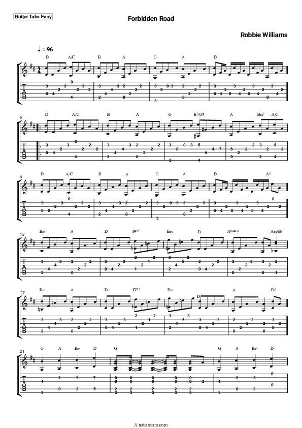 Forbidden Road - Robbie Williams Tabs Easy - Guitar.Tab.Easy