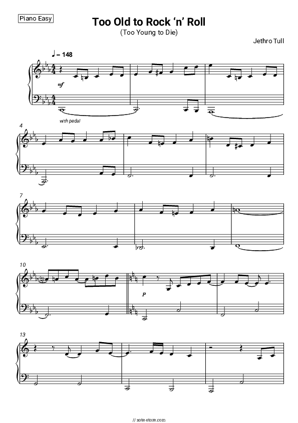 Too Old to Rock โnโ Roll: Too Young to Die - Jethro Tull Piano Sheet Music Easy - Piano.Easy