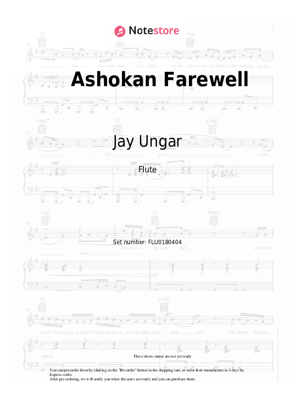 Ashokan Farewell - Jay Ungar Flute Sheet Music - Flute