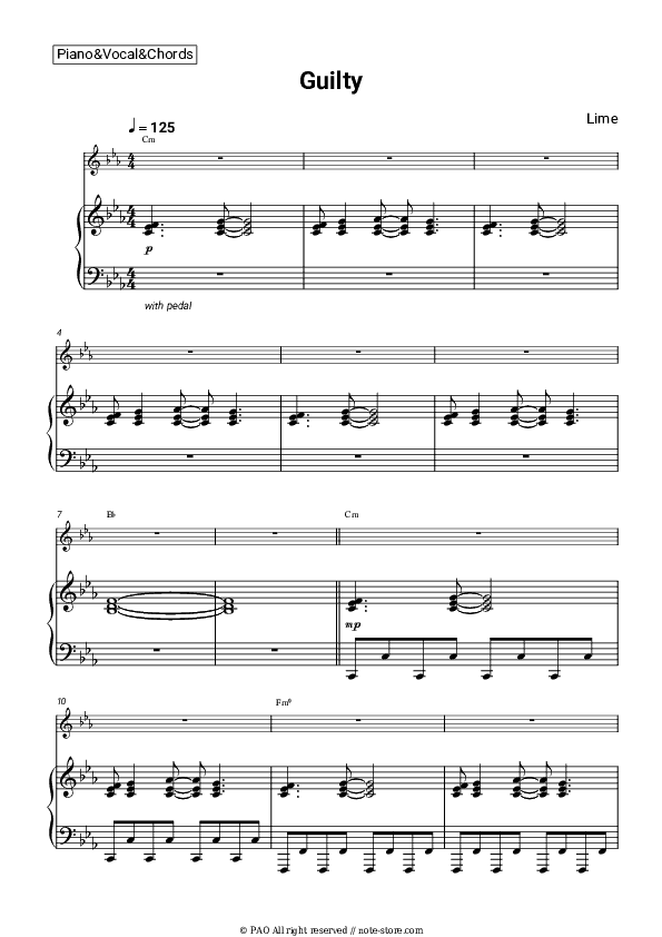 Guilty - Lime Piano Sheet Music with the Vocal and Chords - Piano&Vocal&Chords