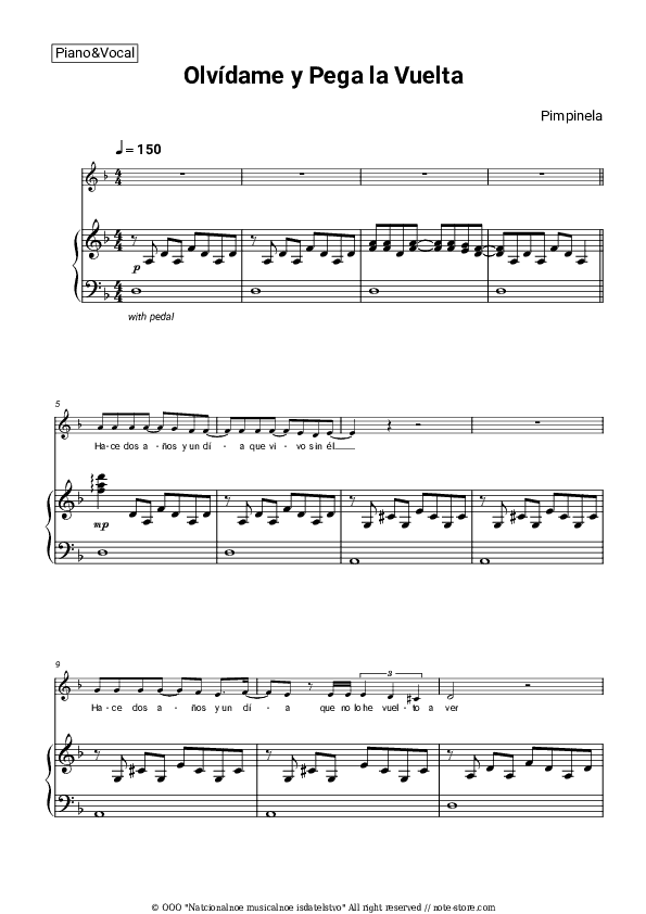 Olvídame y Pega la Vuelta - Pimpinela Piano Sheet Music with the Voice part - Piano&Vocal