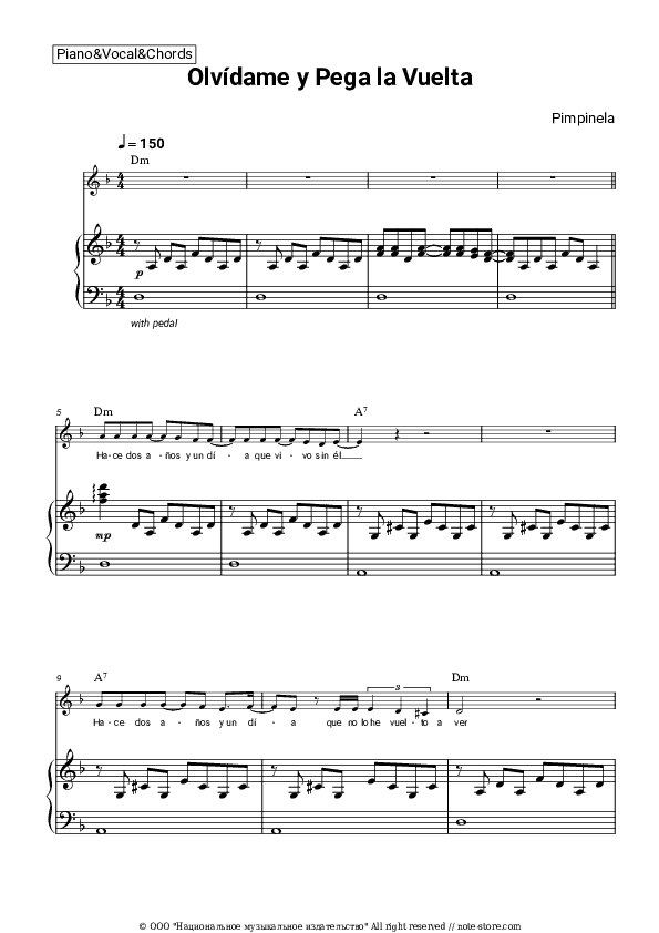 Olvídame y Pega la Vuelta - Pimpinela Piano Sheet Music with the Vocal and Chords - Piano&Vocal&Chords