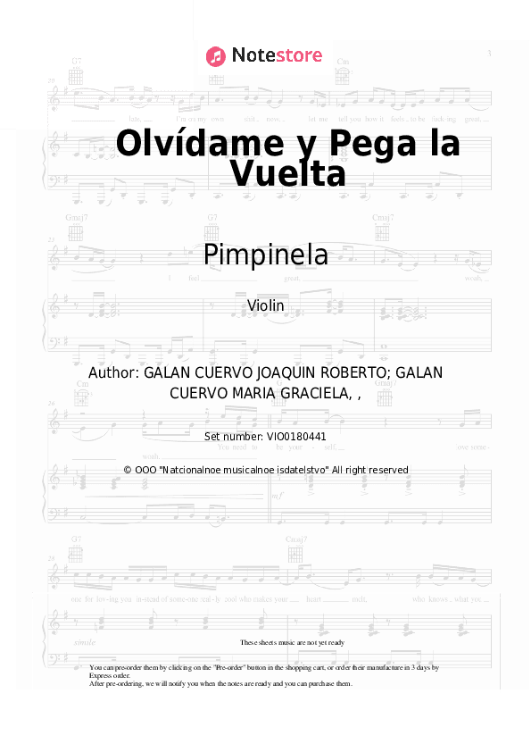 Olvídame y Pega la Vuelta - Pimpinela Violin Sheet Music - Violin