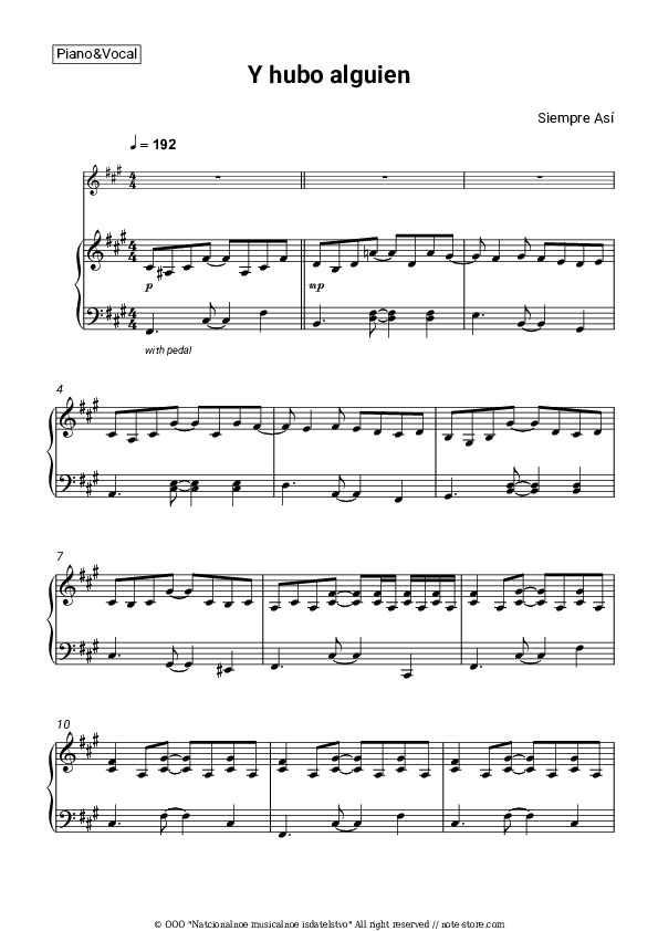 Y hubo alguien - Siempre Así Piano Sheet Music with the Voice part - Piano&Vocal