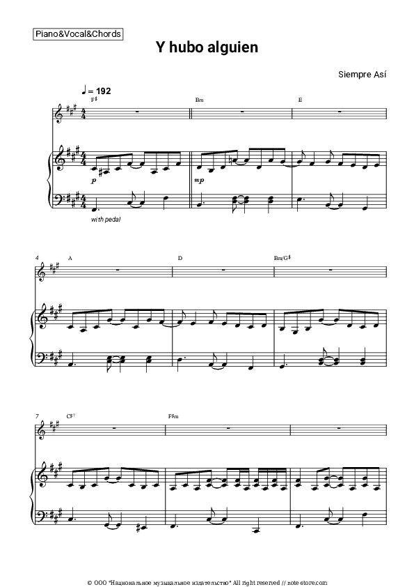 Y hubo alguien - Siempre Así Piano Sheet Music with the Vocal and Chords - Piano&Vocal&Chords