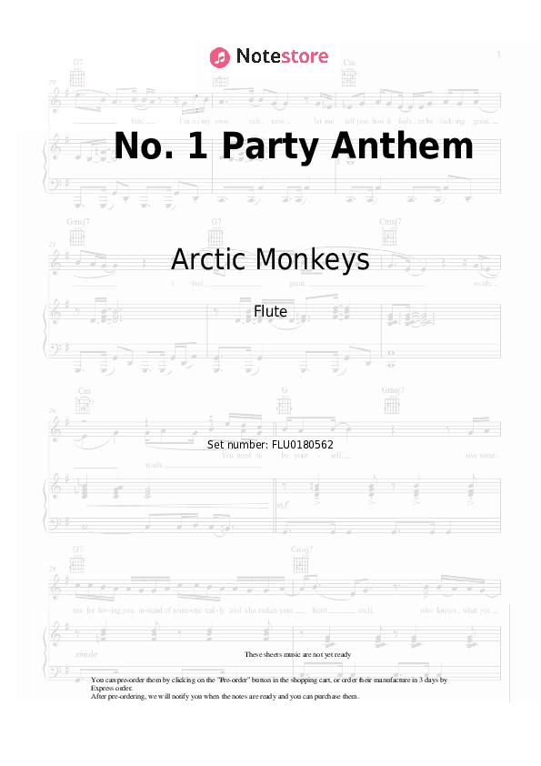No. 1 Party Anthem - Arctic Monkeys Flute Sheet Music - Flute