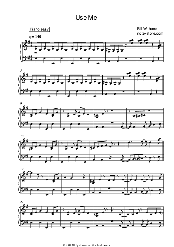 Use Me - Bill Withers Piano Sheet Music Easy - Piano.Easy