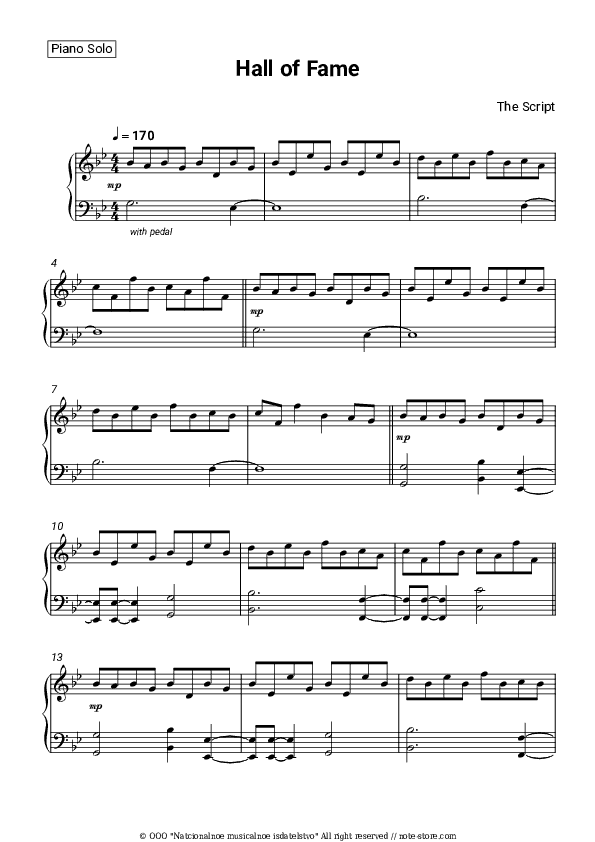 Hall of Fame - The Script Piano Sheet Music - Piano.Solo