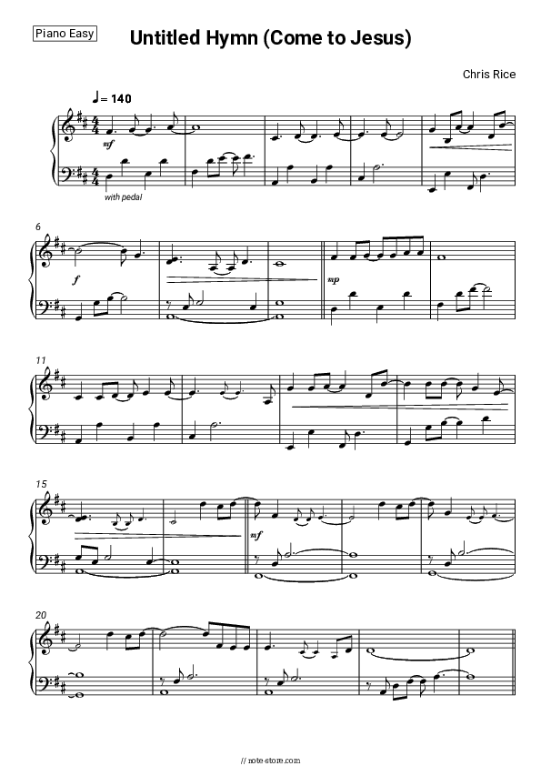 Untitled Hymn (Come to Jesus) - Chris Rice Piano Sheet Music Easy - Piano.Easy