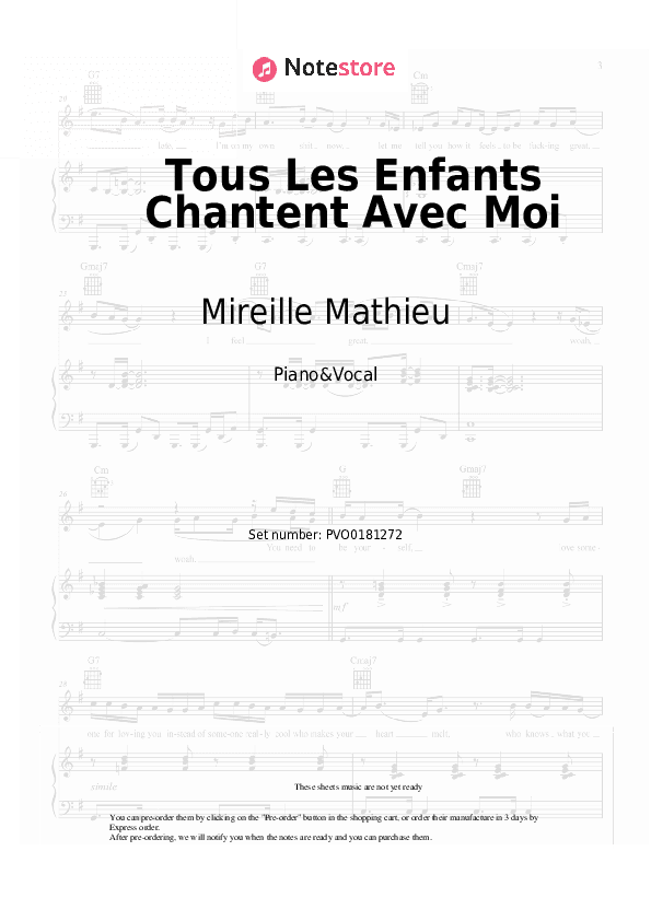 Tous Les Enfants Chantent Avec Moi - Mireille Mathieu Piano Sheet Music with the Voice part - Piano&Vocal