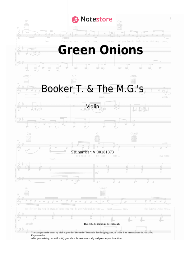Green Onions - Booker T. & The M.G.'s Violin Sheet Music - Violin