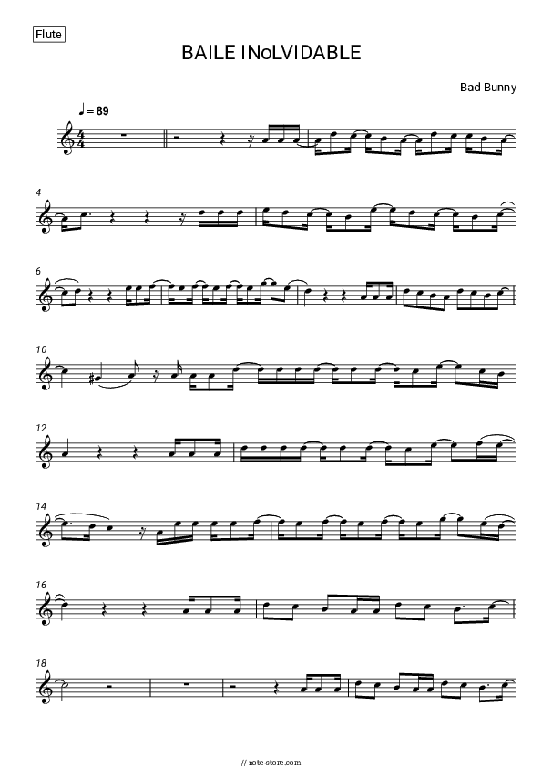 BAILE INoLVIDABLE - Bad Bunny Flute Sheet Music - Flute