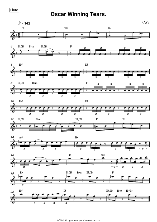 Oscar Winning Tears. - Raye Flute Sheet Music - Flute