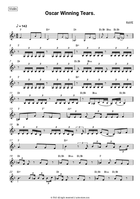 Oscar Winning Tears. - Raye Violin Sheet Music - Violin