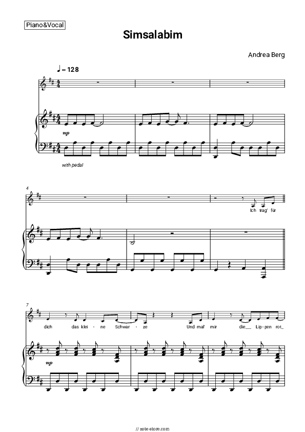 Simsalabim - Andrea Berg Piano Sheet Music with the Voice part - Piano&Vocal