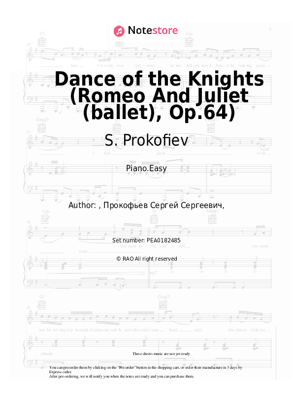 Dance of the Knights (Romeo And Juliet (ballet), Op.64) - S. Prokofiev Piano Sheet Music Easy - Piano.Easy