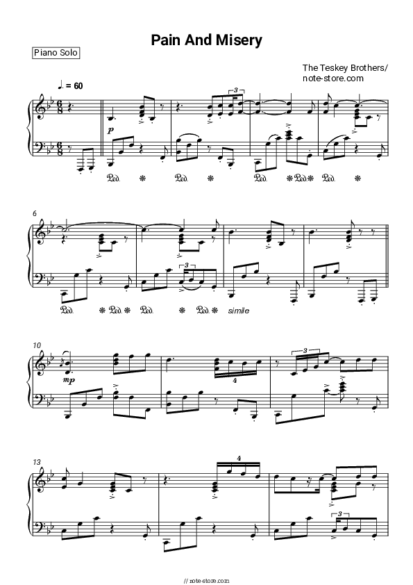 Pain and Misery - The Teskey Brothers Piano Sheet Music - Piano.Solo