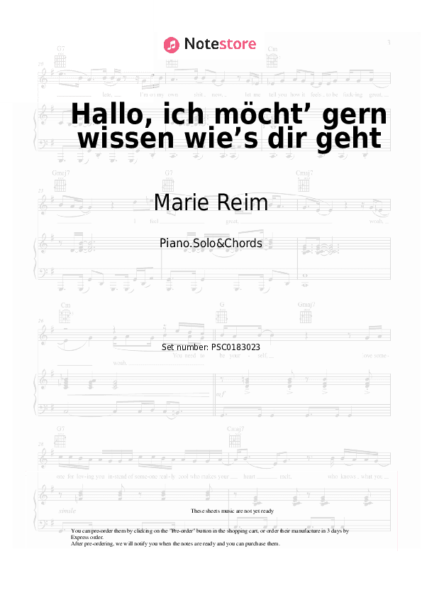 Hallo, ich möcht’ gern wissen wie’s dir geht - Marie Reim, Matthias Reim Piano Sheet Music and Chords - Piano.Solo&Chords