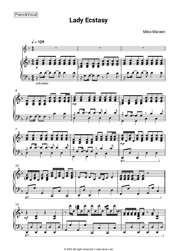 Lady Ecstasy - Mike Mareen Piano Sheet Music with the Voice part - Piano&Vocal