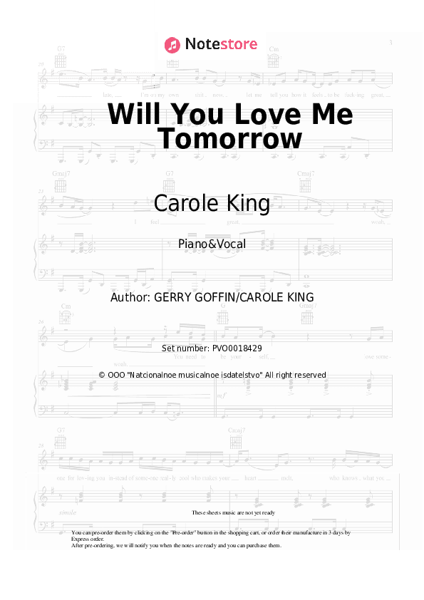 Will You Love Me Tomorrow - Carole King Piano Sheet Music with the Voice part - Piano&Vocal