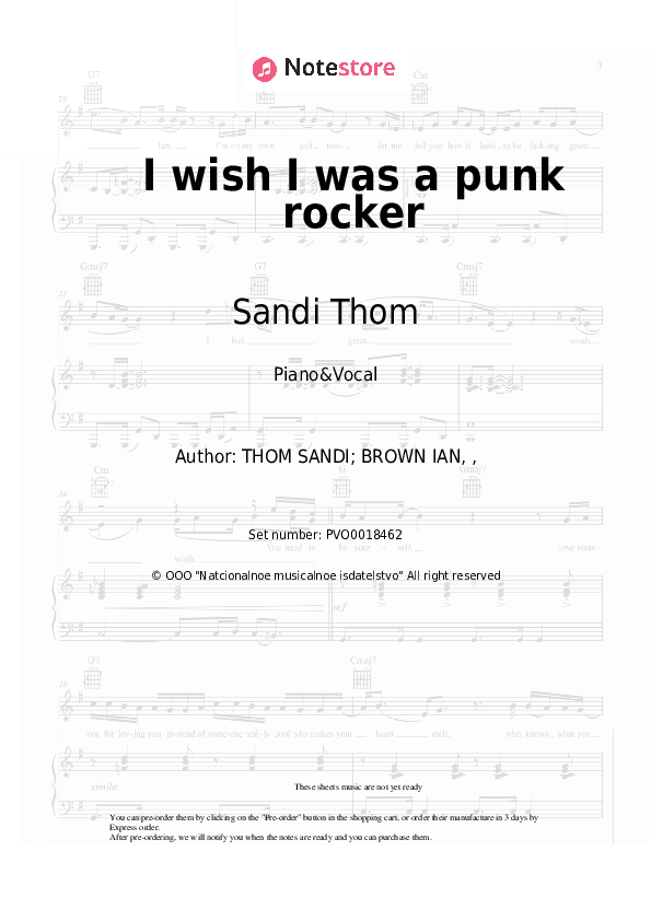 I wish I was a punk rocker - Sandi Thom Piano Sheet Music with the Voice part - Piano&Vocal