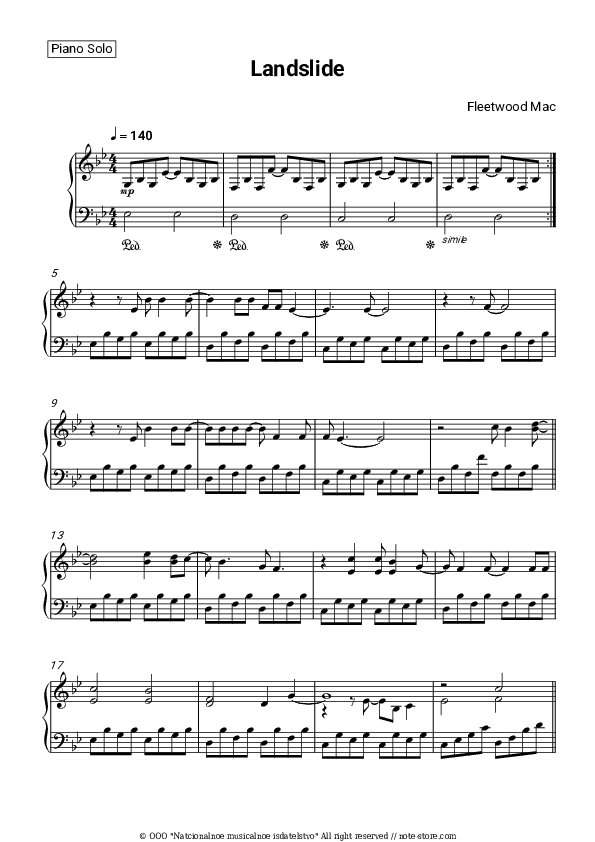 Landslide - Fleetwood Mac Piano Sheet Music - Piano.Solo