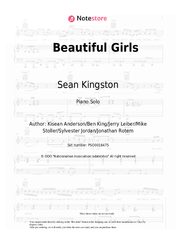 Beautiful Girls - Sean Kingston Piano Sheet Music - Piano.Solo