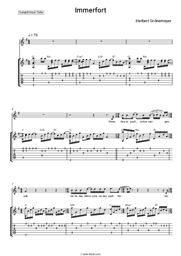 Immerfort - Herbert Grönemeyer Chords and Voice - Guitar&Vocal.Tab