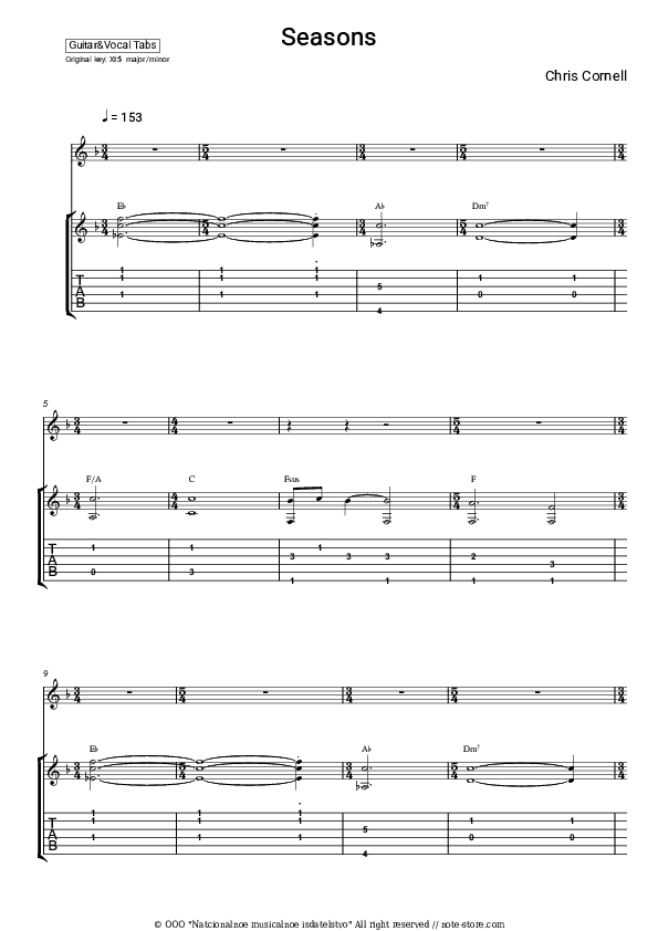 Seasons - Chris Cornell Chords and Voice - Guitar&Vocal.Tab